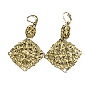 Vintage 1970s Pierced Earrings Gold Filigree Drop Dangle Mod Designer Look